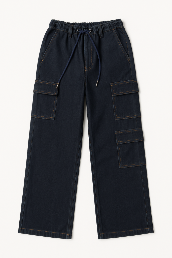 بنطلون جينز أولادي كارجو باجي – أزرق غامق